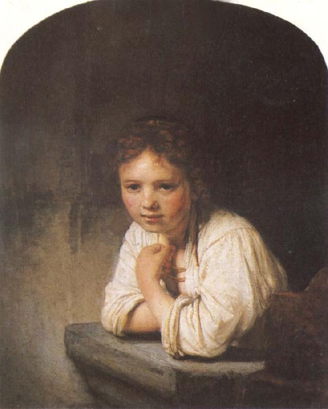 REMBRANDT Harmenszoon van Rijn A Young Girl Leaning on a Window Sill Germany oil painting art